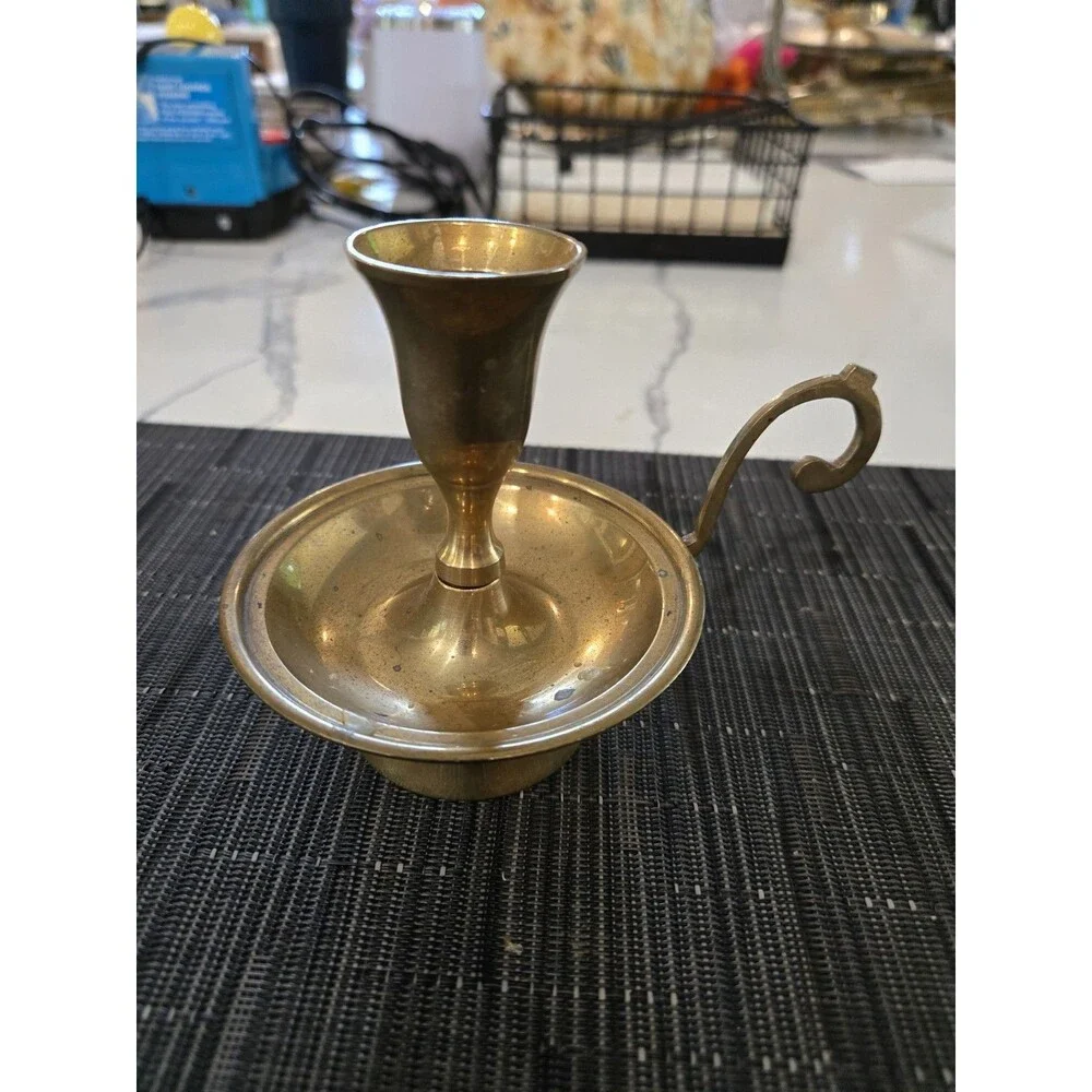 S/3 Vintage Brass Chamberstick Candle Holders